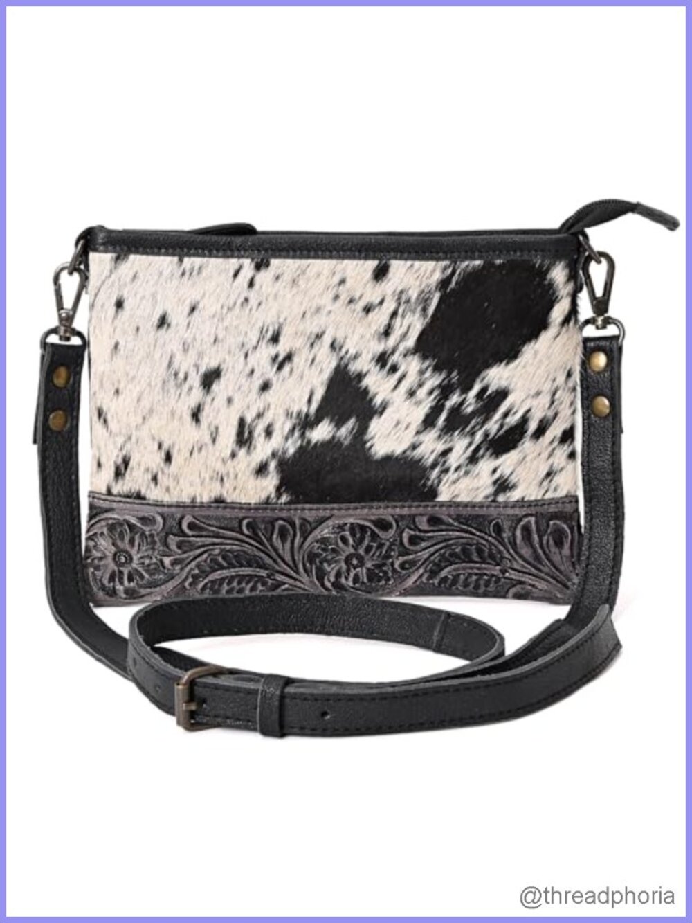 Western Cowhide Tooled Leather Small Crossbody Bag Purse